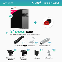 PV Komplettset 12 kWp - 26 × 485W AIKO Full Black & EcoFlow PowerOcean 12kW Hybrid Wechselrichter mit 10,24 / 15,36 kWh LFP-Speichersystem (inkl. BMS)