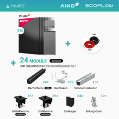 PV Komplettset 12.48 kWp - 26 × 480W Aiko Full Black & EcoFlow PowerOcean 12kW Hybrid Wechselrichter mit 10.24 / 15.36 kWh LFP-Speichersystem (inkl. BMS)