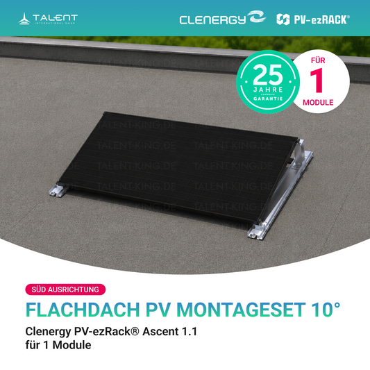 Clenergy PVezRack® Ascent 1.1: Flachdach in Süd-Ausrichtung PV Montageset für 1 Module ( neue ver. 2026 )