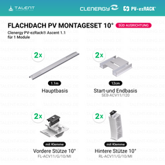 Clenergy PVezRack® Ascent 1.1: Flachdach in Süd-Ausrichtung PV Montageset für 1 Module ( neue ver. 2026 )