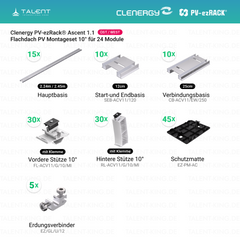 Clenergy PVezRack® Ascent 1.1: Flachdach Ost/West PV Montageset für 24 Module ( neue ver. 2026 )