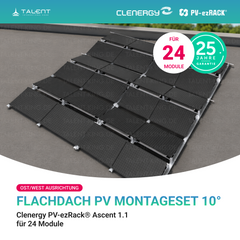 Clenergy PVezRack® Ascent 1.1: Flachdach in Ost/West-Ausrichtung PV Montageset für 24 Module ( neue ver. 2026 )