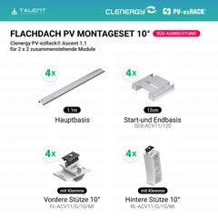 Clenergy PVezRack® Ascent 1.1: Flachdach in Süd-Ausrichtung PV Montageset für 2 getrenntstehende Module ( neue ver. 2026 )