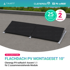 Clenergy PVezRack® Ascent 1.1: Flachdach in Süd-Ausrichtung PV Montageset für 2 zusammenstehende Module ( neue ver. 2026 )