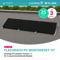 Clenergy PVezRack® Ascent 1.1: Flachdach Ost/West PV Montageset für 3 zusammenstehende Module ( neue ver. 2026 )