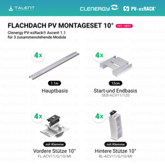 Clenergy PVezRack® Ascent 1.1: Flachdach Ost/West PV Montageset für 3 zusammenstehende Module ( neue ver. 2026 )