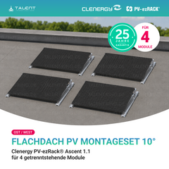 Clenergy PVezRack® Ascent 1.1: Flachdach Ost/West PV Montageset für 4 getrenntstehende Module ( neue ver. 2026 )