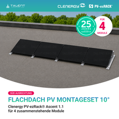 Clenergy PVezRack® Ascent 1.1: Flachdach in Süd-Ausrichtung PV Montageset für 4 zusammenstehende Module ( neue ver. 2026 )