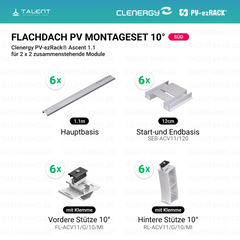 Clenergy PVezRack® Ascent 1.1: Flachdach in Süd-Ausrichtung PV Montageset für 2 x 2 zusammenstehende Module ( neue ver. 2026 )