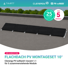 Clenergy PVezRack® Ascent 1.1: Flachdach in Süd-Ausrichtung PV Montageset für 5 zusammenstehende Module ( neue ver. 2026 )