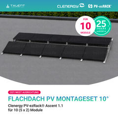 Clenergy PVezRack® Ascent 1.1: Flachdach in Ost/West-Ausrichtung PV Montageset fü 10 (5 x 2) Module ( neue ver. 2026 )