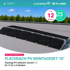 Clenergy PVezRack® Ascent 1.1: Flachdach in Ost/West-Ausrichtung PV Montageset fü 12 (6 x 2) Module ( neue ver. 2026 )