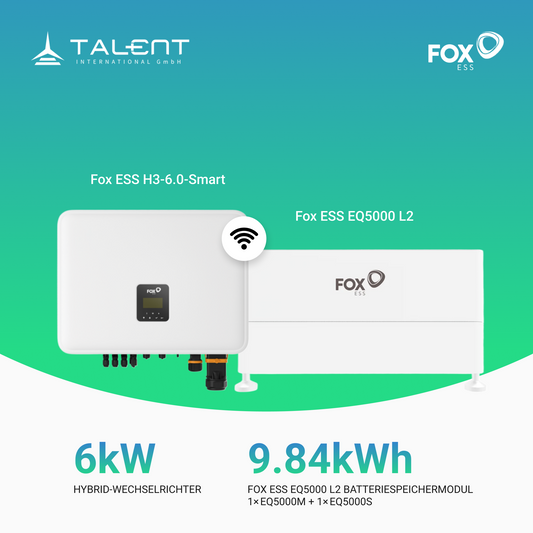 Fox ESS 6kW Hybrid Wechselrichter H3-6.0-Smart mit EQ5000 L2 Hochvoltspeicherbatterie 9.84kWh