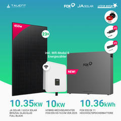 PV Komplettset 10 kWp - 23 x 450W Bifacial Full Black Module & Fox ESS H3-10.0-M ver.2025 10kW Hybridwechselrichter mit EK11 10kWh Speicher und Unterkonstruktion
