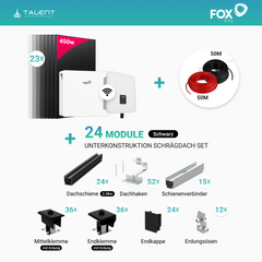 PV Komplettset 10 kWp - 23 x 450W Bifacial Full Black Module & Fox ESS H3-10.0-M ver.2025 10kW Hybridwechselrichter mit EK11 10kWh Speicher und Unterkonstruktion