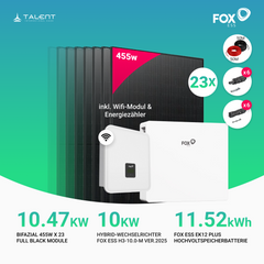 10kWp Fox ESS PV-Anlage - 23 × 455W Bifacial Full Black Glas-Glas Module + 11 kWh /20 kWh EK12 Speicher inkl. Smart Meter – Notstromfähig