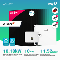 PV Komplettset 10 kWp - 21 × 485W AIKO Full Black & Fox ESS H3-10.0-Smart 10 kW Hybridwechselrichter mit EK12 Hochvoltspeicherbatterie 11,52 kWh