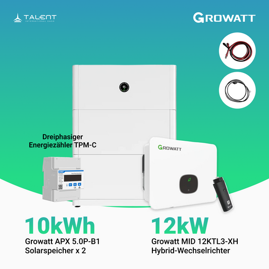 Growatt Komplettset - MID 12KTL3-XH 12kW Hybridwechselrichter 3-phasig & APX 10.0P Solarspeicher 10kWh (mit P2)