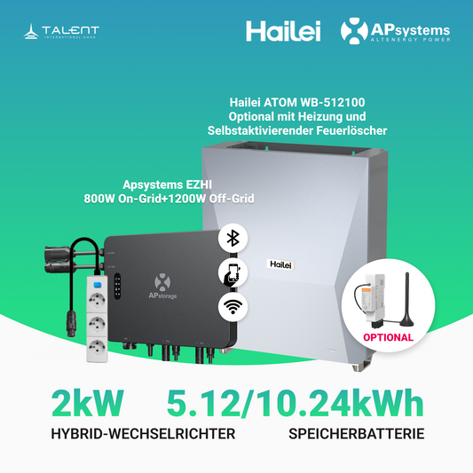 APsystems EZHI Balkonkraftwerk – Hybrid & Insel-System mit 5 kWh / 10 kWh Speicher + Wechselrichter, AC 2000W