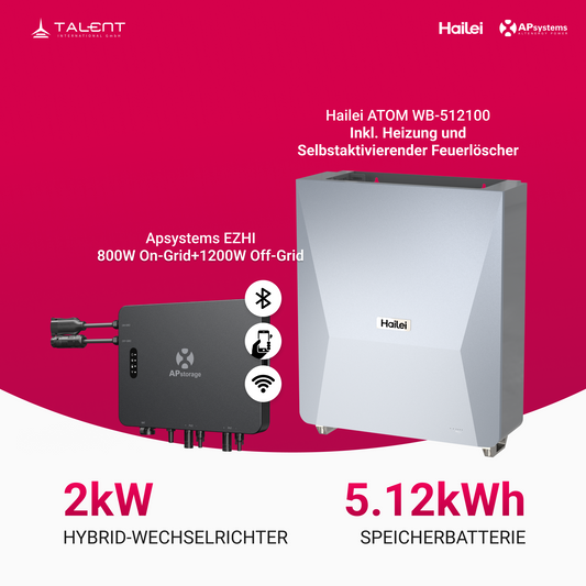 APsystems EZHI Balkonkraftwerk 2025 – Hybrid & Insel-System mit 5 kWh / 10 kWh Speicher + Wechselrichter, AC 2000W