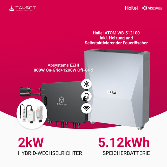 APsystems EZHI Balkonkraftwerk 2025 – Hybrid & Insel-System mit 5 kWh / 10 kWh Speicher + Wechselrichter, AC 2000W