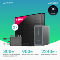 900W Balkonkraftwerk mit Speicher - 2 × 450W Full Black Glas-Glas Modul, Marstek Saturn MST-MI0800 Mikrowechselrichter & Marstek B2500-D 2.24kWh Speicher