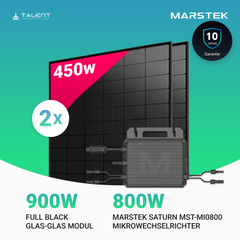 900W Balkonkraftwerk Set mit Wechselrichter - 2 × 450W Full Black Glas-Glas Modul, Marstek Saturn MST-MI0800 Mikrowechselrichter