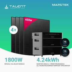 1800W Balkonkraftwerk mit Speicher - 4x 450W Full Black bifazial Glas-Glas Modul & Marstek Venus A