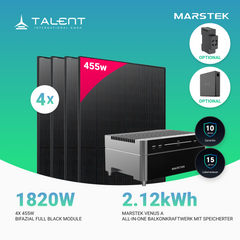 1820W Balkonkraftwerk mit Speicher - 4x 455W Full Black bifazial Glas-Glas Modul & Marstek Venus A