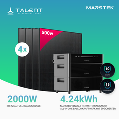 2000W Balkonkraftwerk mit Speicher - 4x 500W Bifazial Transparentes Glas-Glas Full Black Modul & Marstek Venus A