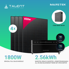 1800W Balkonkraftwerk mit Speicher - 4x 450W Full Black bifazial Glas-Glas Modul & Marstek Venus D