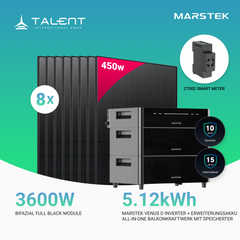 3600W Balkonkraftwerk mit Speicher - 8x 450W Full Black bifazial Glas-Glas Modul & Marstek Venus D