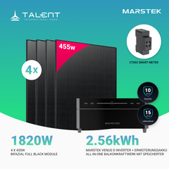 1820W Balkonkraftwerk mit Speicher - 4x 455W Full Black bifazial Glas-Glas Modul & Marstek Venus D