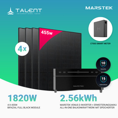 1820W Balkonkraftwerk mit Speicher - 4x 455W Full Black bifazial Glas-Glas Modul & Marstek Venus D