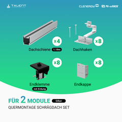 Clenergy PV-ezRack SolarRoof Pro 2.0 Unterkonstruktion Quermontage Schrägdach Montageset für 2 Module in Schwarz / Silber ( neue ver. 2026 )