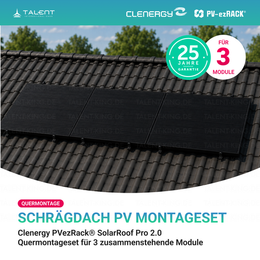 Clenergy PV-ezRack SolarRoof Pro 2.0 Unterkonstruktion Quermontage Schrägdach Montageset für 3 Module in Schwarz / Silber ( neue ver. 2026 )