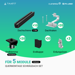 Clenergy PV-ezRack SolarRoof Pro 2.0 Unterkonstruktion Quermontage Schrägdach Montageset für 5 Module in Schwarz / Silber ( neue ver. 2026 )