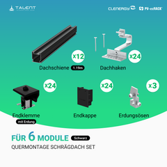 Clenergy PV-ezRack SolarRoof Pro 2.0 Unterkonstruktion Quermontage Schrägdach Montageset für 6 Module in Schwarz / Silber ( neue ver. 2026 )