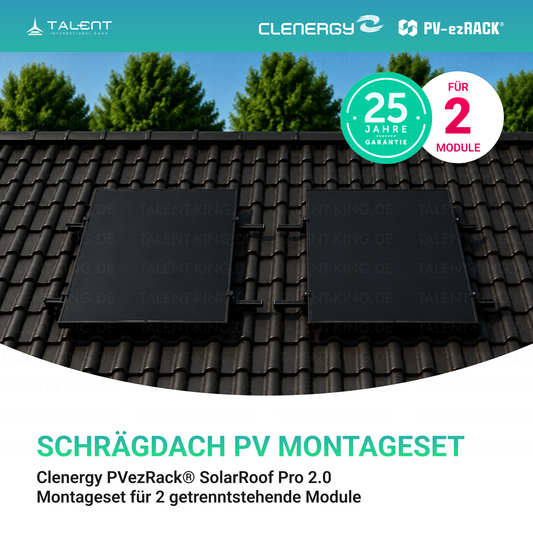 Clenergy PV-ezRack SolarRoof Pro 2.0 Unterkonstruktion Schrägdach Montageset für 2 getrenntstehende Module in Schwarz ( neue ver. 2026 )
