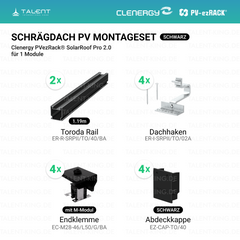 Clenergy PV-ezRack® SolarRoof Pro 2.0 Unterkonstruktion Schrägdach Montageset für 1 Module in Schwarz ( neue ver. 2026 )