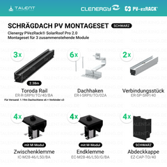 Clenergy PV-ezRack® SolarRoof Pro 2.0 Unterkonstruktion Schrägdach Montageset für 3 zusammenstehende Module in Schwarz ( neue ver. 2026 )