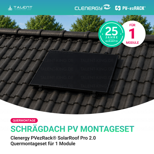 Clenergy PV-ezRack® SolarRoof Pro 2.0 Unterkonstruktion Schrägdach Quermontage Montageset für 1 Module in Schwarz ( neue ver. 2026 )