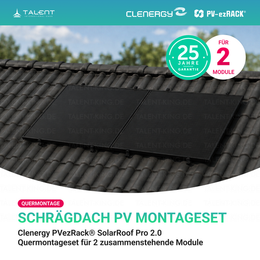 Clenergy PV-ezRack® SolarRoof Pro 2.0 Unterkonstruktion Schrägdach Quermontage Montageset für 2 zusammenstehende Module in Schwarz ( neue ver. 2026 )