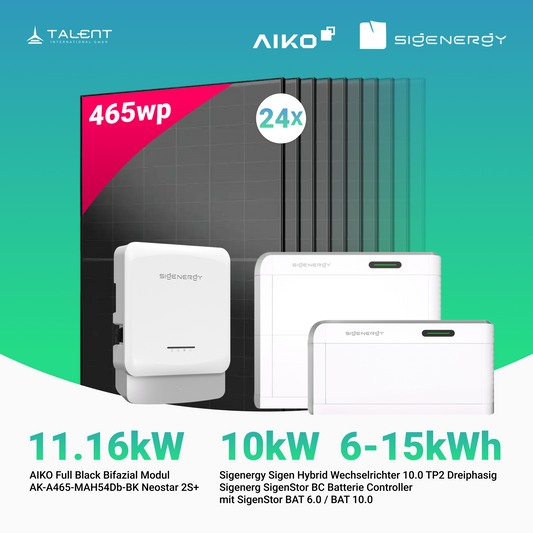 PV Komplettset 11.16 kWp - 24 × AIKO 465W Full Black & Sigenergy Sigen Hybrid Wechselrichter 10.0 TP2 10kW Dreiphasig mit Speicheroption