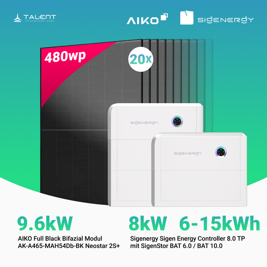 PV Komplettset 9.6 kWp - 20 × AIKO 480W Full Black & Sigenergy Sigen Energy Controller 8.0 TP 8kW mit Speicheroption