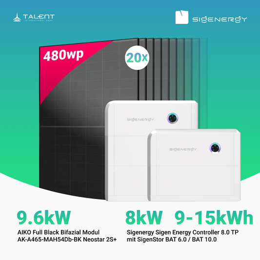 PV Komplettset 9.6 kWp - 20 × AIKO 480W Full Black & Sigenergy Sigen Energy Controller 8.0 TP 8kW mit Speicheroption