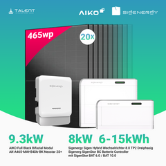 PV Komplettset 9.3 kWp - 20 × AIKO 465W Full Black & Sigenergy Sigen Hybrid Wechselrichter 8.0 TP2 8kW Dreiphasig mit Speicheroption