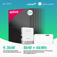 PV Komplettset 9.3 kWp - 20 × AIKO 465W Full Black & Sigenergy Sigen Hybrid Wechselrichter 8.0 TP2 8kW Dreiphasig mit Speicheroption