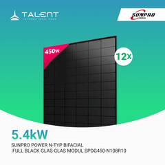 SunPro Power 450W N-Typ Bifacial Solarpanel – Full Black Glas-Glas Modul