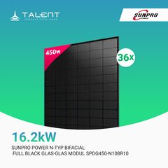 SunPro Power 450W N-Typ Bifacial Solarpanel – Full Black Glas-Glas Modul